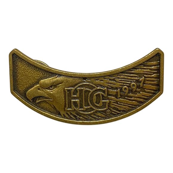 Vintage Harley Davidson Owners Group 1997 HOG Rocker Pin Bronze Tone 1.5 Inch - Picture 1 of 3